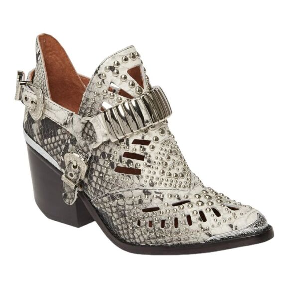 Jeffrey Campbell Calhoun-4 Western Heel bootie Black White Snake Silver Boot - Picture 1 of 10